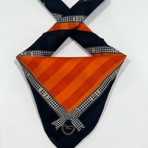WOMEN HANDKERCHIEF CHRISTIAN DIOR Red Black Striped Ribbon Scarf COTTON 19”